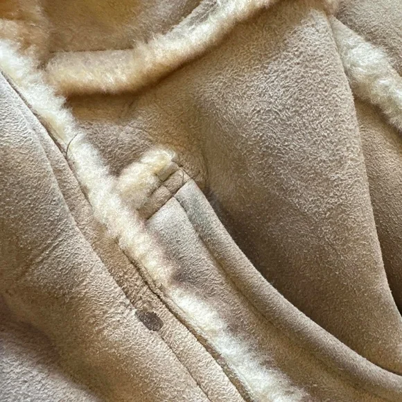 Shearling Trim Suede Jacket in Beige-Tan - Picture 5 of 8